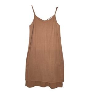 MISSLOOK Brown V Neck Off Set Midi Slip Dress Womens SZ M Boho Minimalist